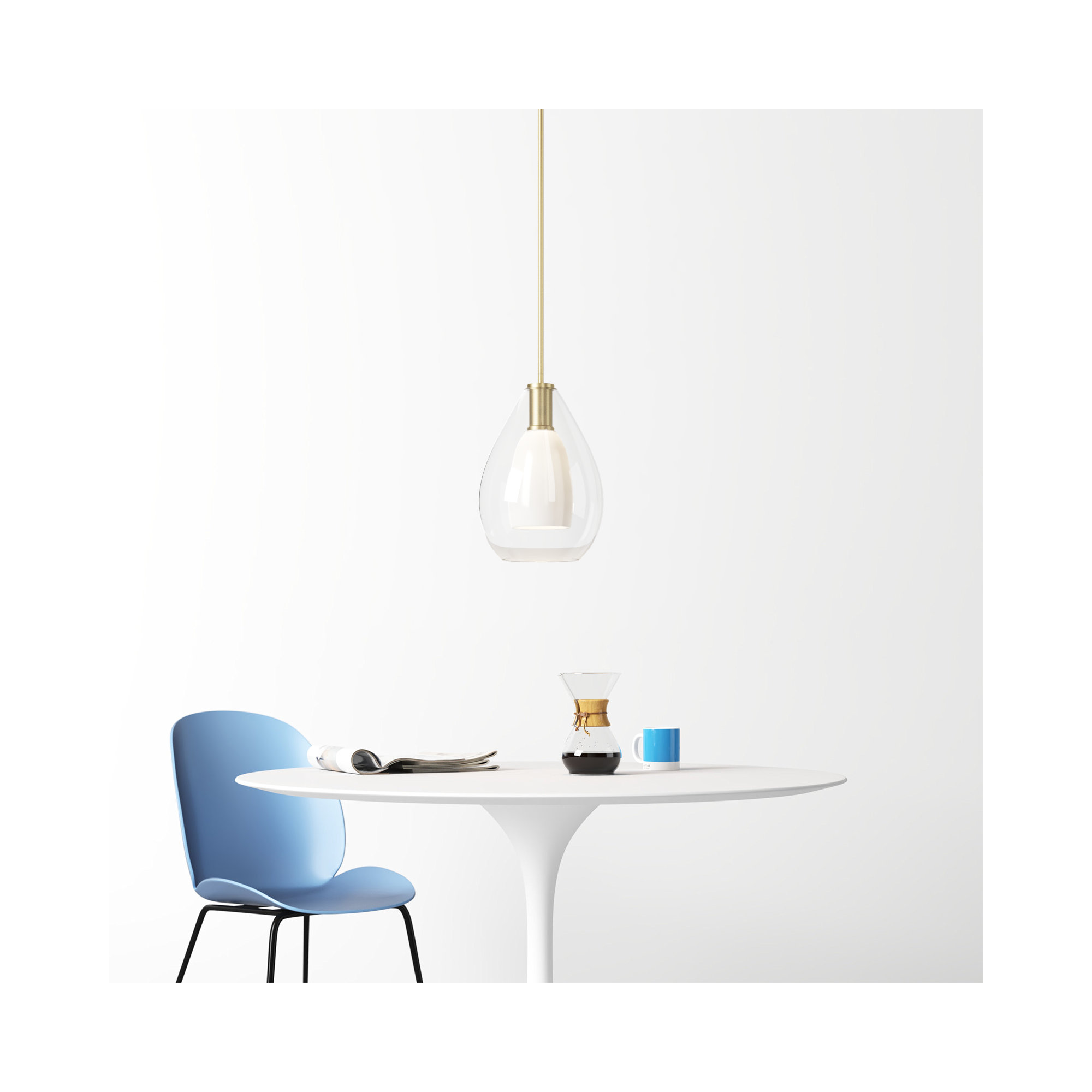 Eldine Single Light Glass Dimmable Pendant, 14.25" H x 9.87" W x 9.87" D, Brushed Gold