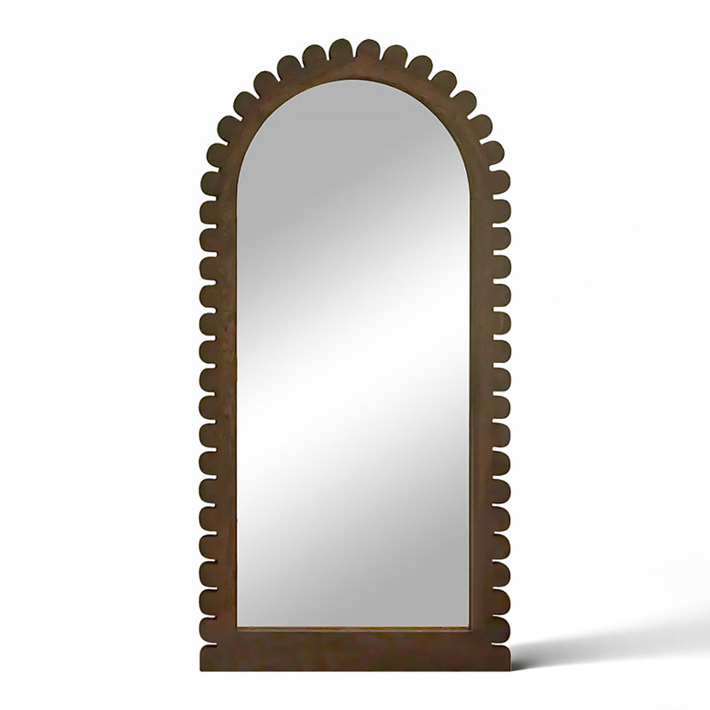 Medieval-Style Wall-Mounted Floor-Standing Arched Full-Length Mirror, 62.99" H x 27.56" W x 1.18" D