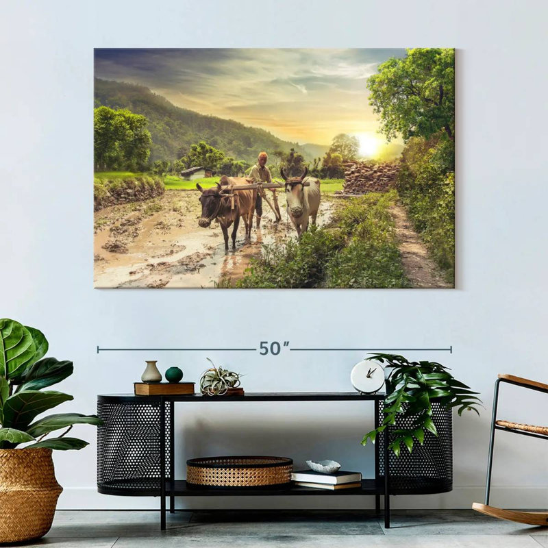 Brampt Farmer With Oxen, 34" H x 51" W