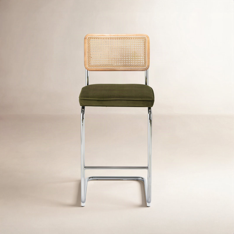 Walsh Velvet Bar & Counter Stool, Bar Stool (30” Seat Height), Olive Velvet
