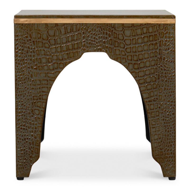 Shagreen Leather Stool, Antique Green