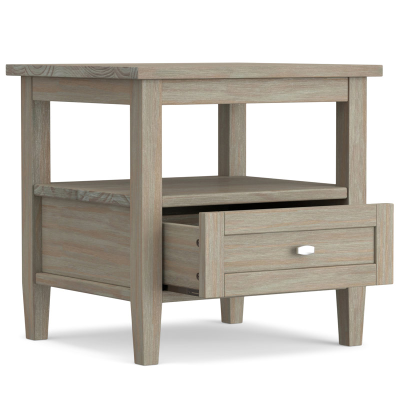 Warm Shaker 48" Solid Wood Coffee Table and Acadian 24" Solid Wood Nightstand (Set of 2), Distressed Grey, Transitional Style