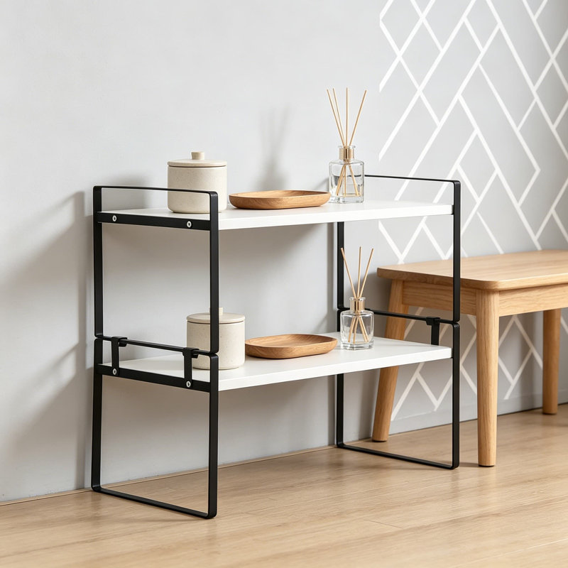 Organisateur de tablette de bureau pour le dessus du bureau, support de rangement de bibliothèque de bureau en bois à 2 niveaux détachable, petit support de table pour dortoir