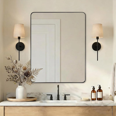 Inse Modern Rounded Rectangle Bathroom Vanity Mirror | Stainless Steel Frame
