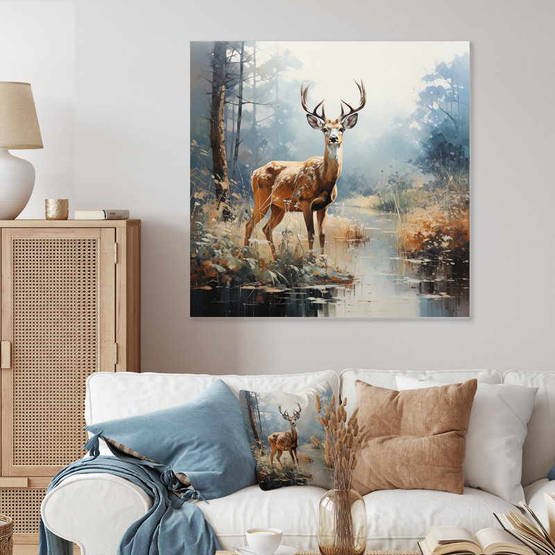 Décoration murale en métal Animal Deer Misty Morning I - Animaux, H 16 po x l 16 po x P 1 po