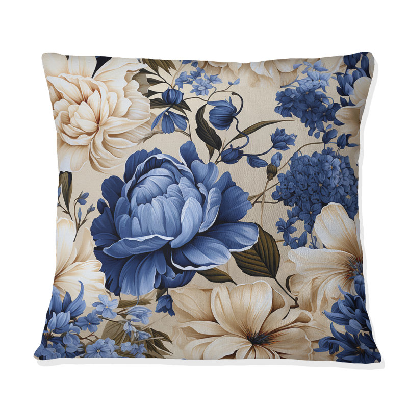 Coussin Blue Renaissance Florals Victorian, H 18 po x l 18 po