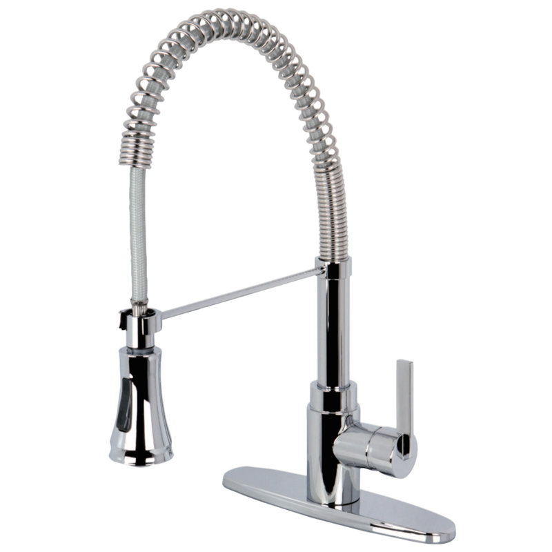 Kingston Brass Continental Single-Handle 1-or-3 Hole Deck Mount Pre-Rinse Kitchen Faucet, Polished Chrome