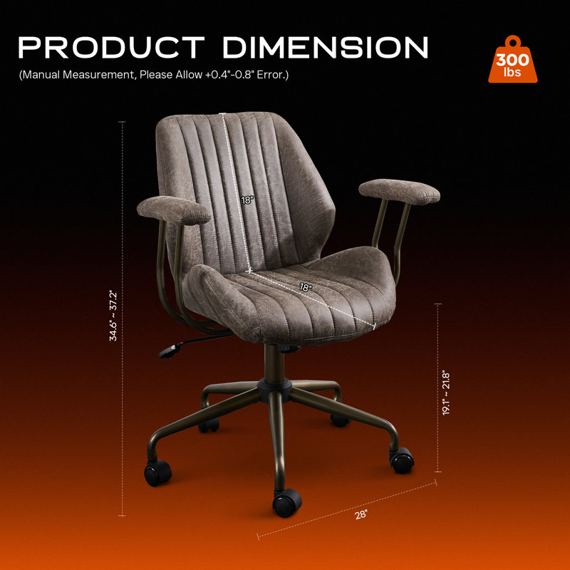 Chaise de bureau pivotante ergonomique Albaugh avec vérin à gaz réglable, Gris