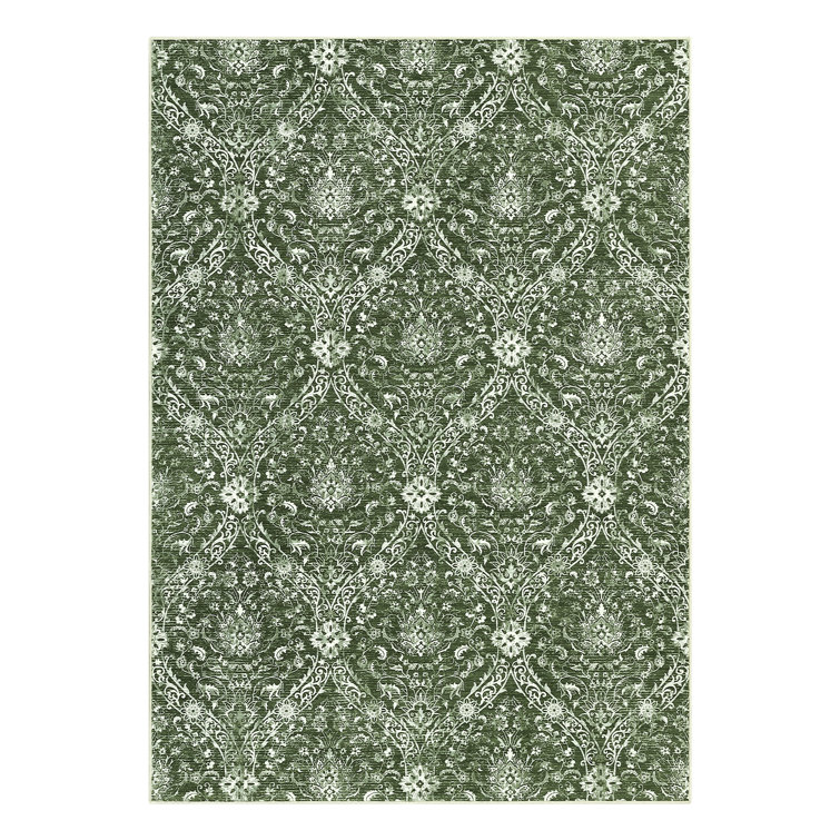 Floral Machine Washable Rug with Rubber Backing for Living Room Non-Slip Area Rug Vintage Indoor Carpet Non-Shedding Rug for Bedroom Dining Room Hallway Kitchen Office Playroom Nursery