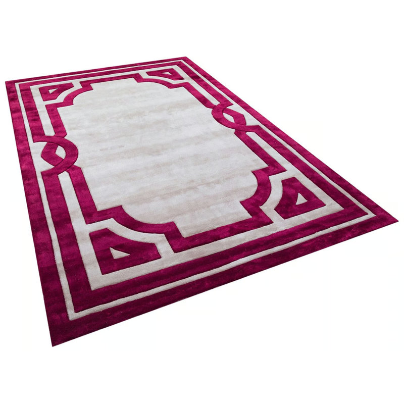 Tapis spécial touffeté beige fuchsia à rayures rayées tissées à la machine, Rectangle 2 pi 11 po x 4 pi 11 po