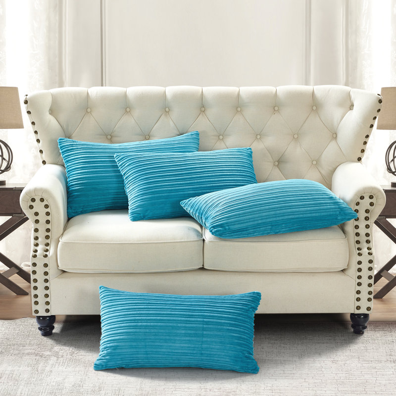 Housse de coussin rectangulaire en flanelle nervurée, Bleu ciel