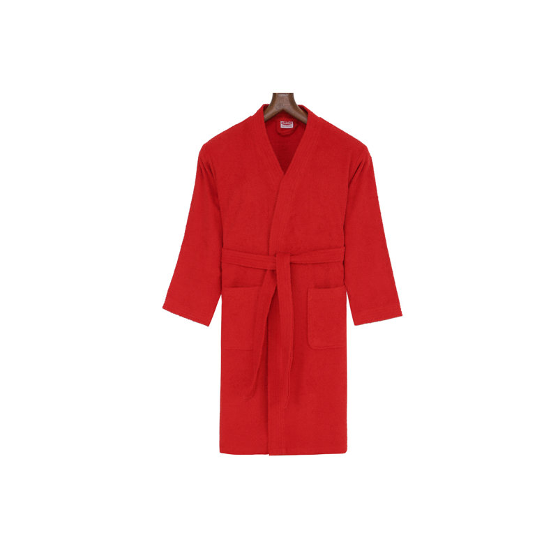 Peignoir 100% coton mi-mollet garçon avec poches, Rouge