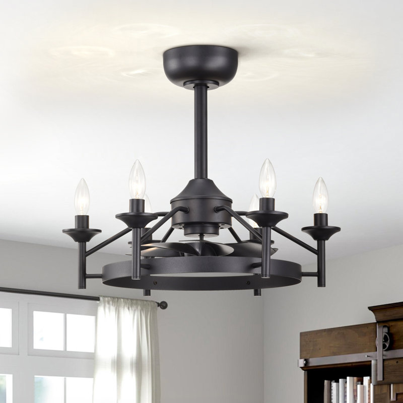 Hodaya 27" W Remote Control Ceiling Fan, Matte Black, 21.3" Wide