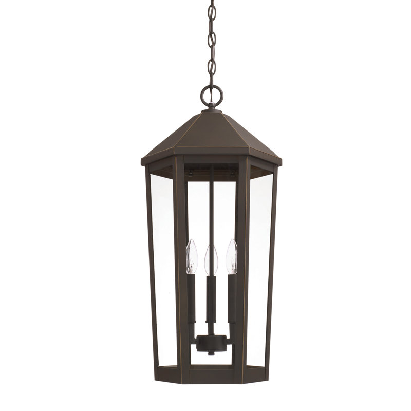 Lanterne suspendue d'extérieur 3 lumières H 26 po Marek, Bronze huilé