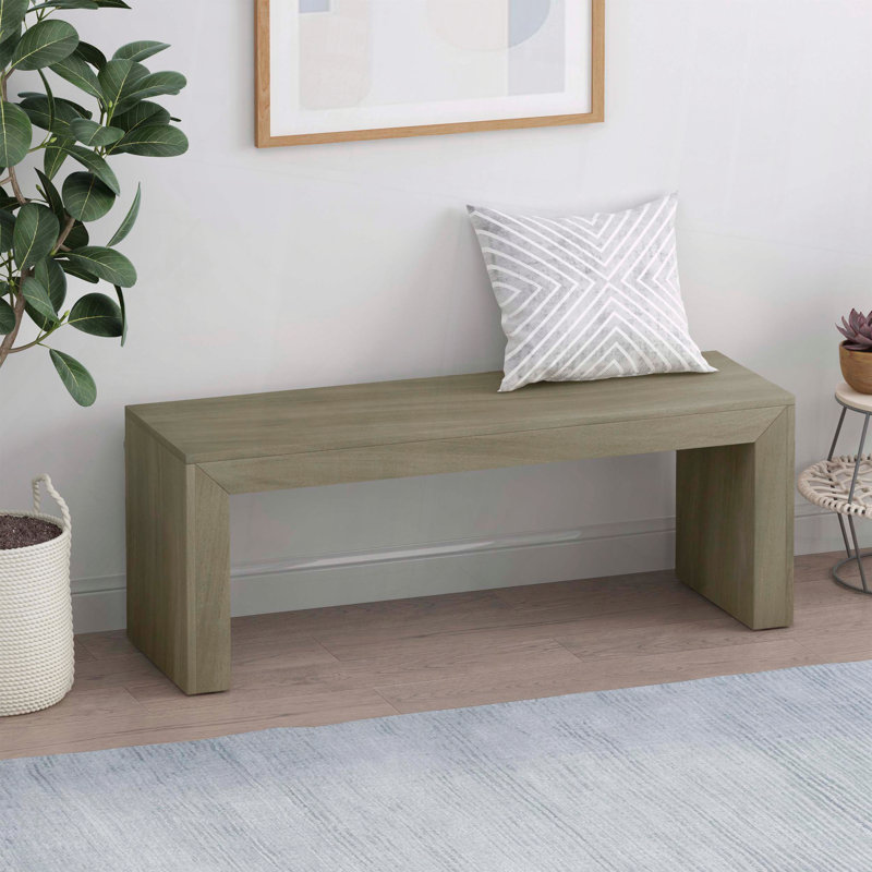 Acacia Wood Dining Bench, Light Gray Oak, Gray/Taupe