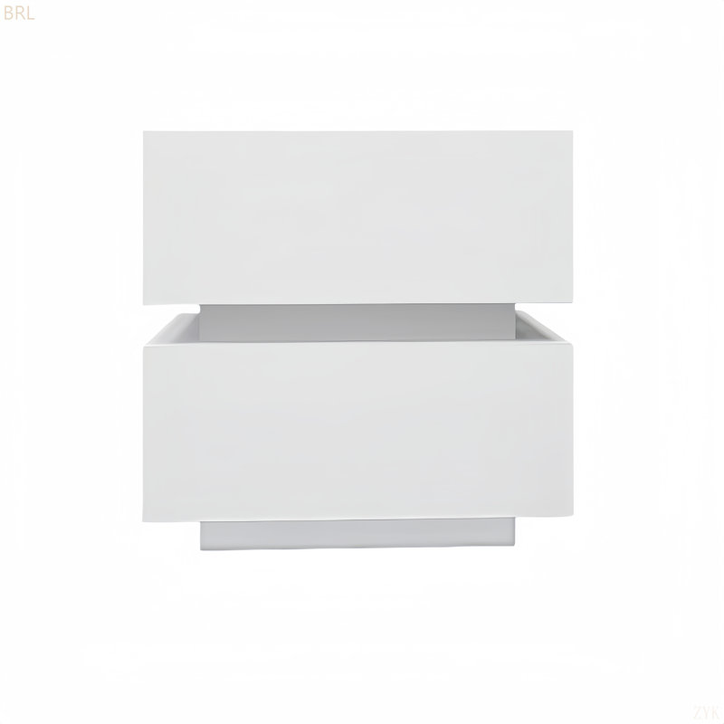 White Color High Glossy 2 Drawers Bedside Table With RGB Led Light Nightstand With Bluetooth Control