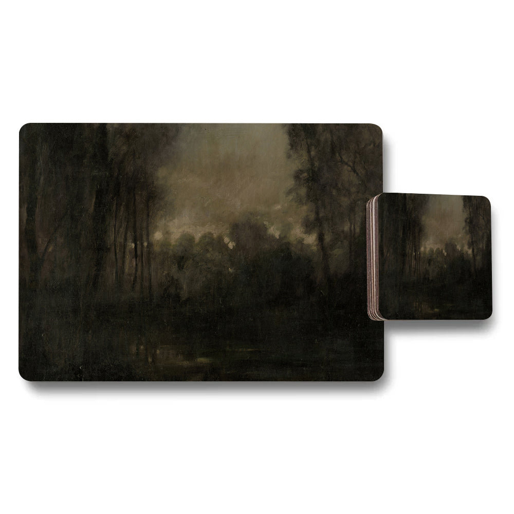 Dark Forest Landscape Placemats And Coaster Set For Dining