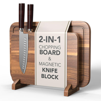 Magnetic Knife Block With Acacia Wood Cutting Board - Extra Large 15.5X10.5X0.75In Magnetic Knife Block Set With Chopping Board Knife Holder Charcuterie Display Storage Organizer For Kitchen Counter