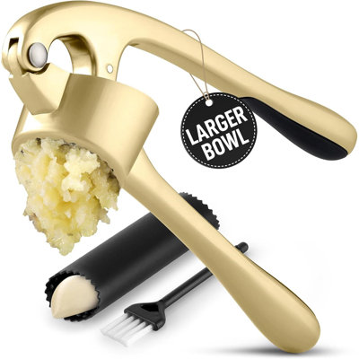 Zulay Kitchen Large Premium Garlic Press Set - Bigger Bowl For Bigger Garlic