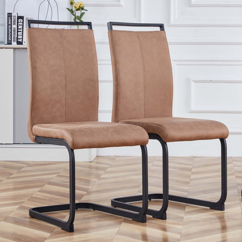 Ensemble de 2 chaises d'appoint rembourrées à dossier haut en cuir avec tube en forme de C