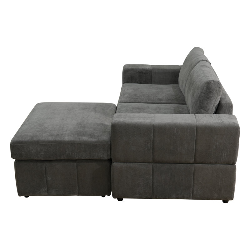 Canapé modulaire réversible en velours côtelé de 76 po de largeur et 76 pièces, Microfibre/microsuède gris