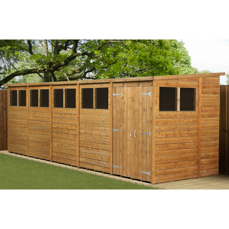 Modular Pent Garden Shed  20X6   Double Door Windows