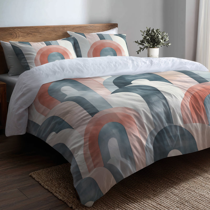 Ensemble de literie moderne 3 pièces - Ensemble de housse de couette Mid-Century gris Arc Line