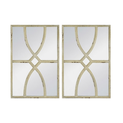 16" X 23"  Rectangular Wooden Wall Mirrors With Distressed White Frame, Vertical Or Horizontal, Home Decor For Living Room, Set Of 2