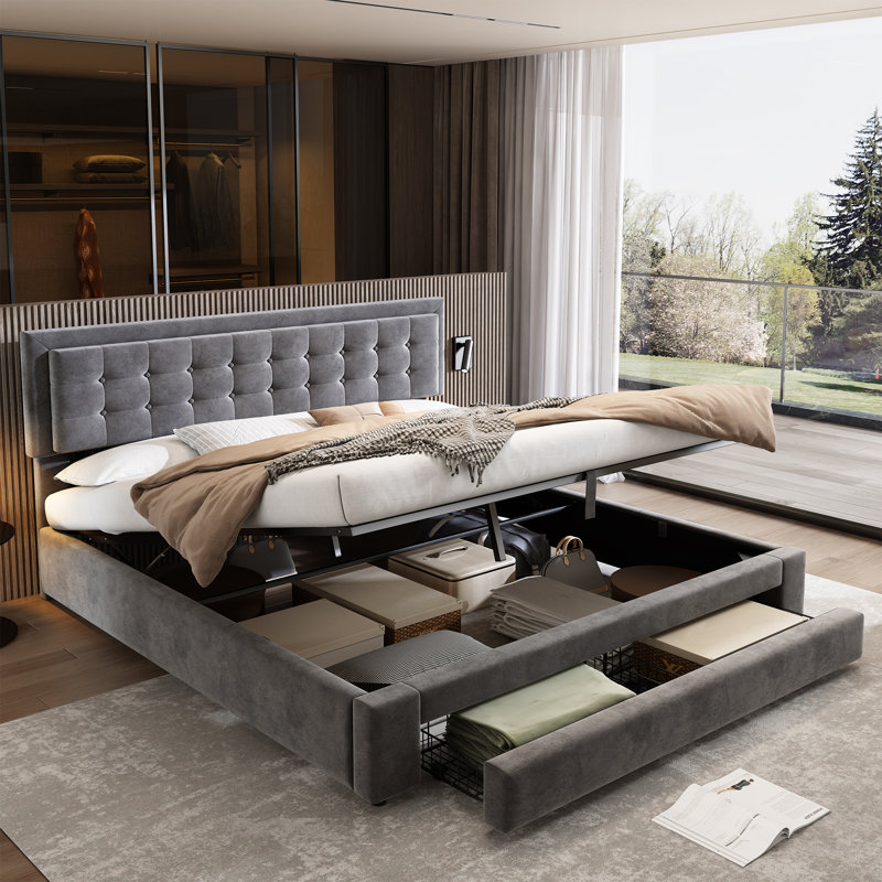 Upholstered Bed, Grey, Super King (6')