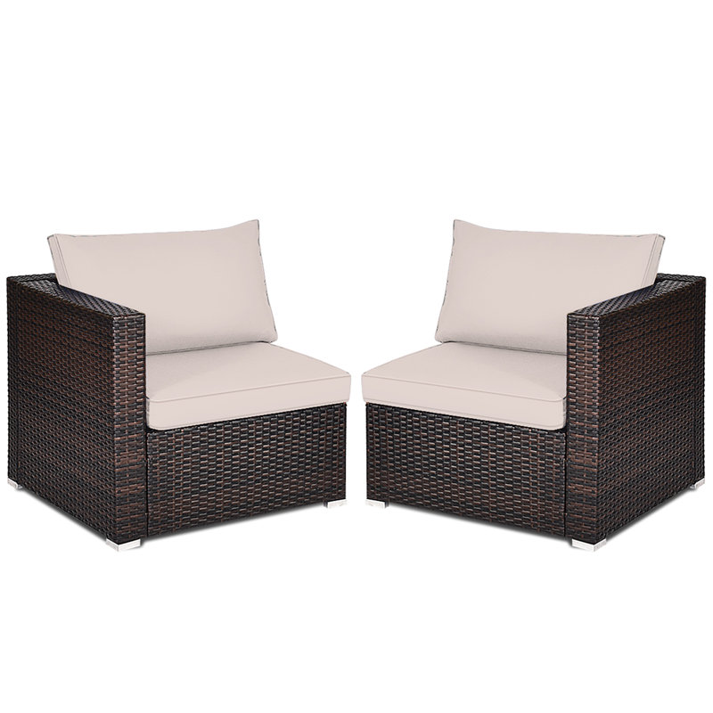 Causeuse d'extérieur en osier avec coussins 90,5 po Millee, Beige