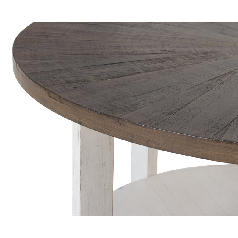Rustic Farmhouse Round Wood Coffee Table With Storage, Brown Top/White Base
