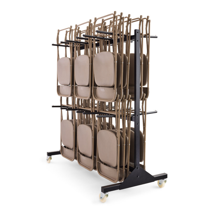 Black Powder-Coated Steel Folding Chair Trolley - 84 Chair Capacity