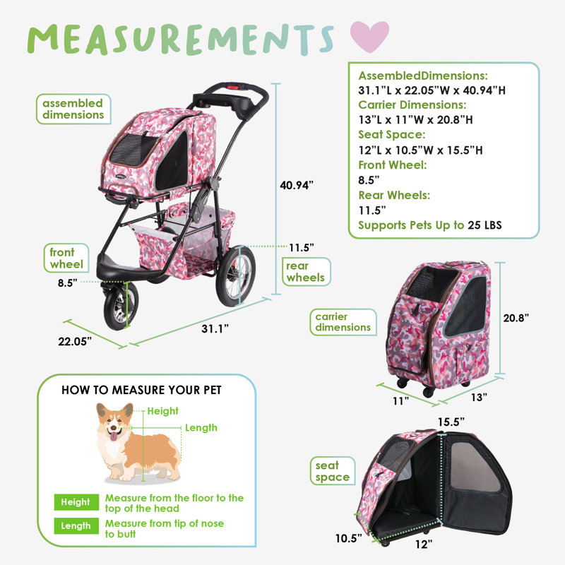 5-in-1 Complete Travel System with PET CARRIER and PET STROLLER, Pink