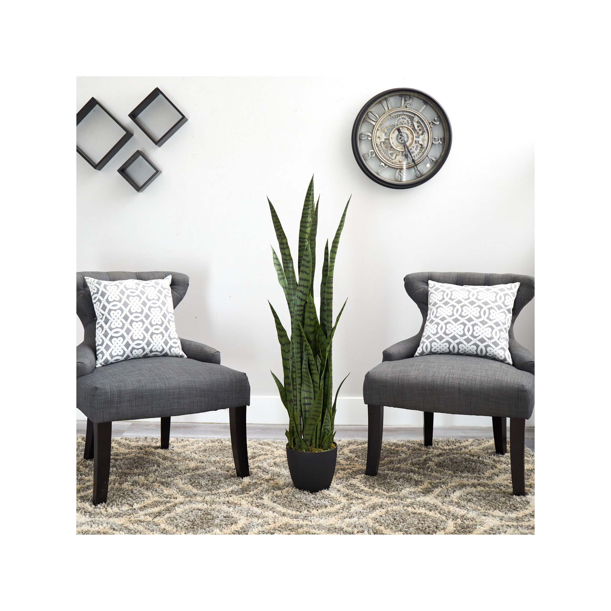 33" Artificial Snake Plant in Pot, 46" H x 9" W x 9" D, Green