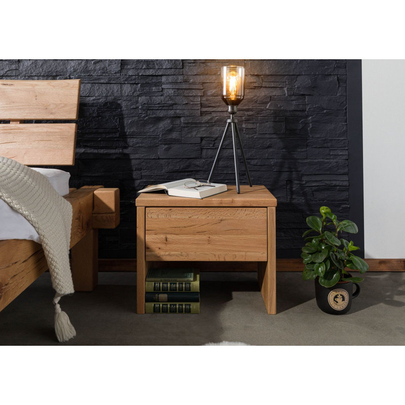 Jangali 35cm W Solid Wood Bedside Table, Light brown
