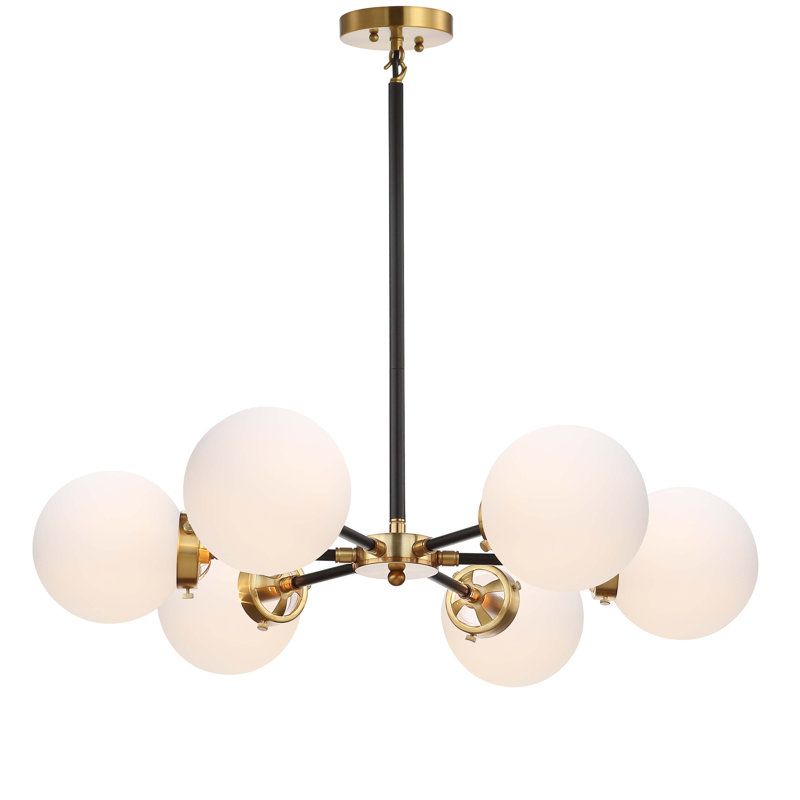 Lustre sphérique spoutnik 6 lumières Claudio, Or/noir, Blanc