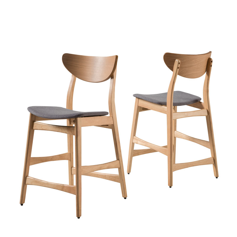Ensemble de 2 chaises avec repose-pieds et pieds robustes, Naturel, Gris foncé