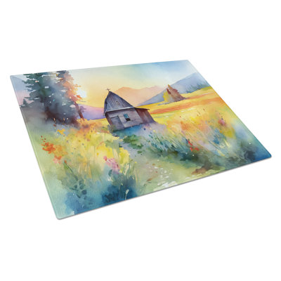 Montana Bitterroot in Watercolor Glass Cutting Board Large