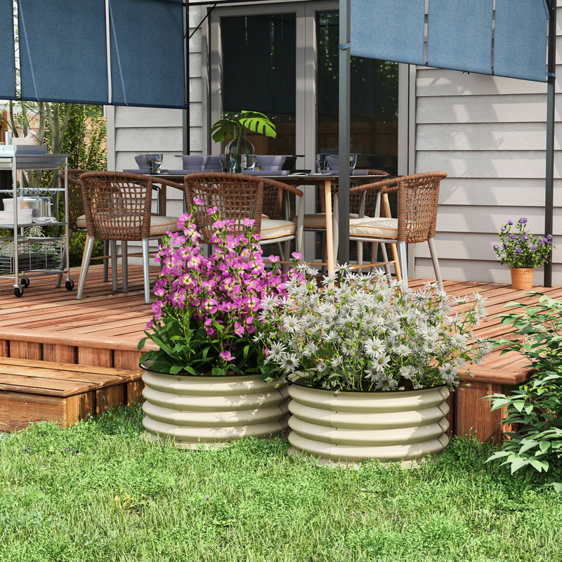 Galvanized Raised Garden Bed Duo, White. Planters For Outdoor Use. Effortless Assembly Plant Growth. Robust Steel, 23.5" . X 11.79" H 2 Beds, Cream Protected Rim Easy Up Process. Enhance Flower,