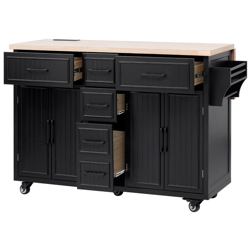 56.5'' Kitchen Island With Drop Leaf, Black