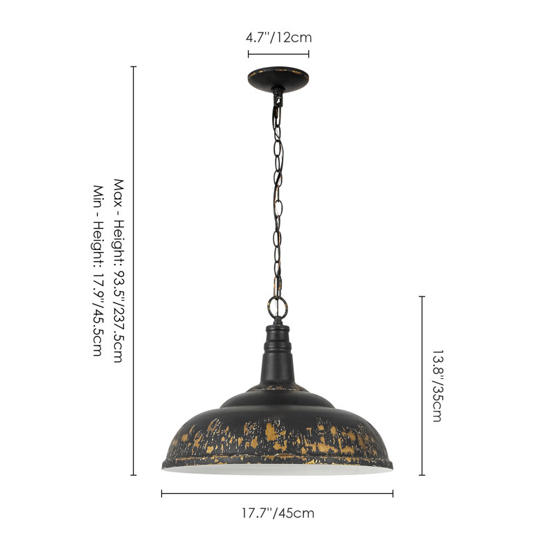 1-Light Distressed Black Dome Pendant Light for Dining Room