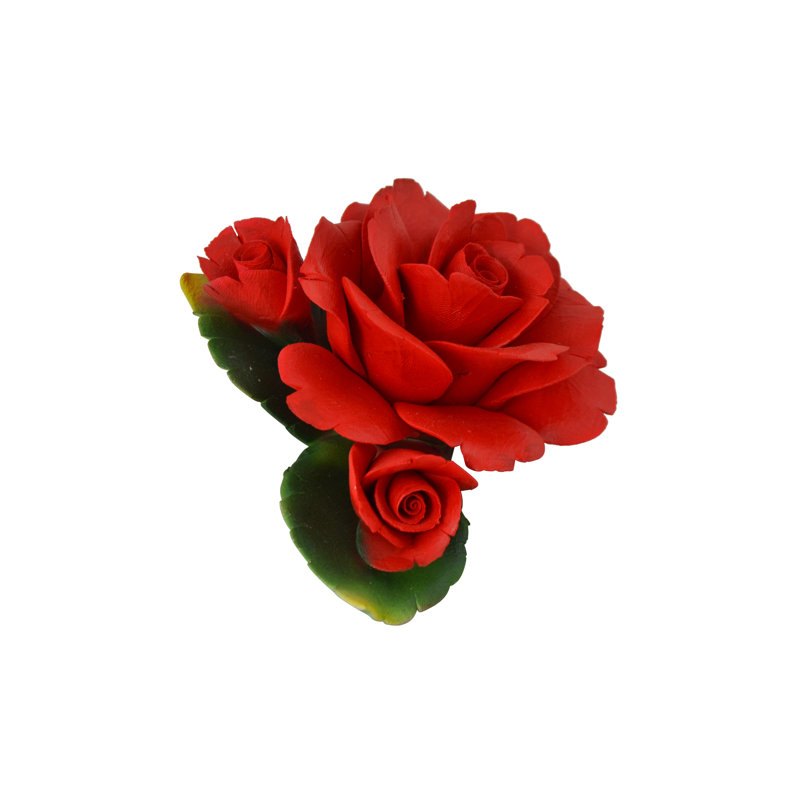 Rose en céramique faite à la main avec feuilles Capodimonte