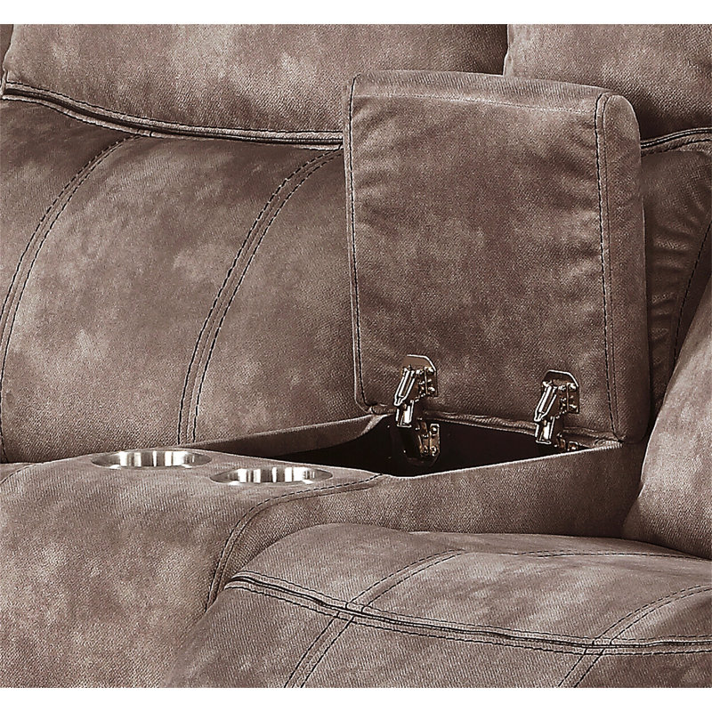 Causeuse inclinable en velours chocolat à deux tons Zubaida avec port USB et console, Chocolat