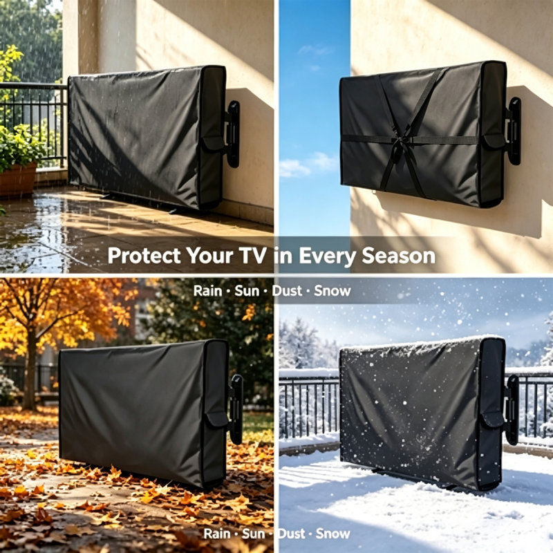 Housse de télévision de qualité supérieure avec bordure en sangle, poche latérale, ouverture à l'arrière pour le crochet et la boucle, protecteur de télévision anti-poussière avec sac de rangement