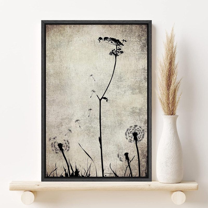 «Dark Plants Profile», reproduction d'art sur toile encadrée, pissenlits industriels dans le vent, nature sauvage