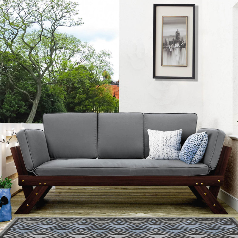 Canapé d'extérieur en acacia de 63 po de largeur avec coussins, Gris