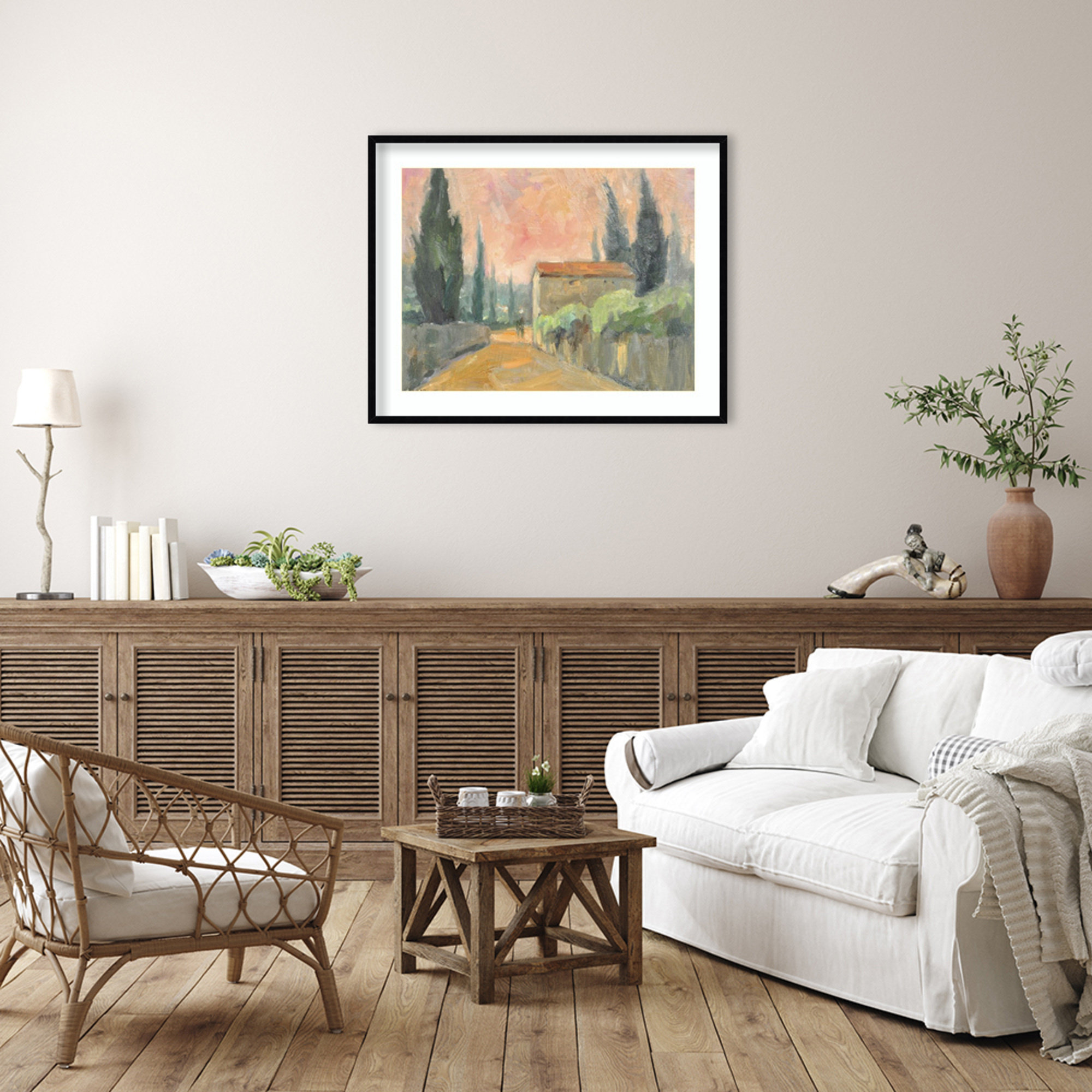 Tuscan Farmhouse by Wood Framed Wall Art Print, Black, 33" H x 41" W