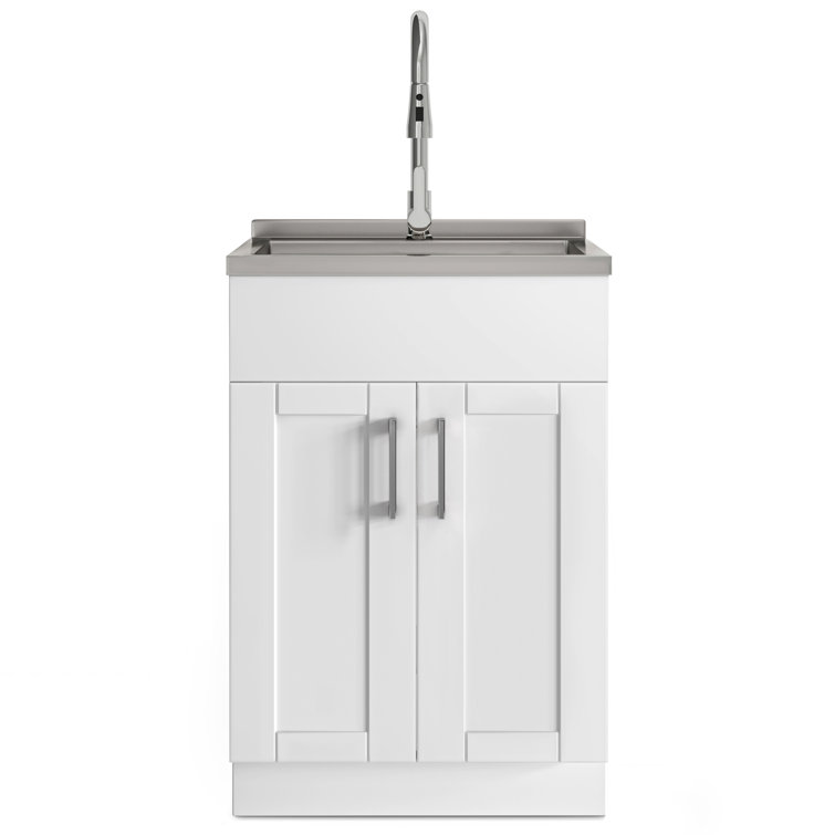 Modern Wide Shaker 24 inch Laundry Cabinet with Faucet and Stainless Steel Sink