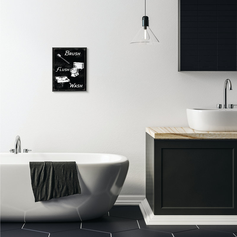 « brossage chasse et blanc de salle de bain noir et blanc », impression, H 11 po x l 14 po, Giclée encadrée noir minuit