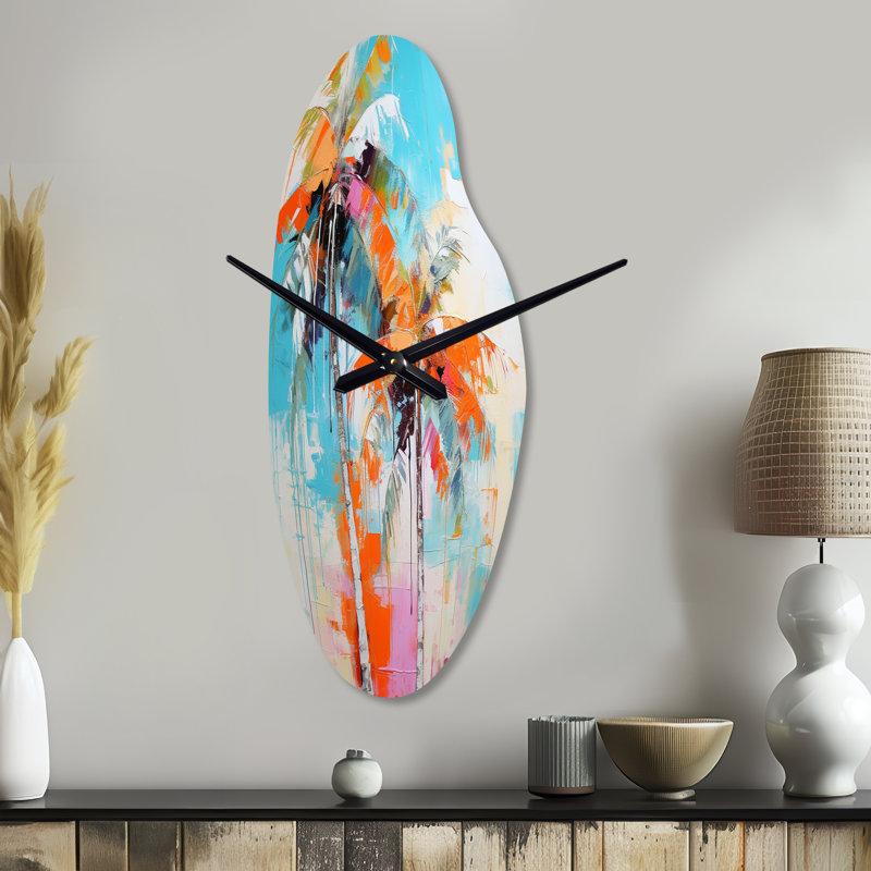 Palmiers Palm VI - horloge murale incurvée en métal avec palmiers, Médium